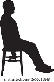 vector; silhouette of side view adult man sitting in a chair 