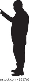 vector; silhouette of side view of adult man standing pointing