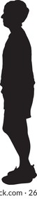  vector silhouette side view of adult woman standing dressed in skirt