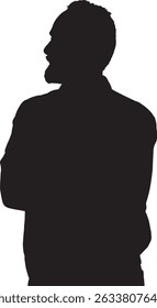 vector; silhouette side view of adult man arms crossed looking away