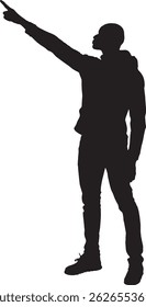  vector silhouette, side view of a african man pointing up 