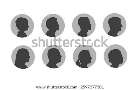 Vector silhouette side view avatars of people of different age, nation and gender. Set of diverse people faces silhouettes.