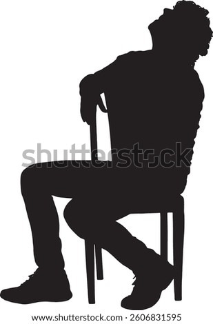vector; silhouette of side view of a curly man sitting on chair