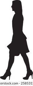 vector; silhouette side view of a elegance woman walking