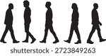 vector,  silhouette of side view of a group  of man walking