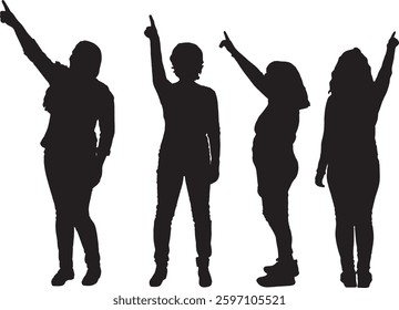 vector; silhouette of a side view of group of women standing