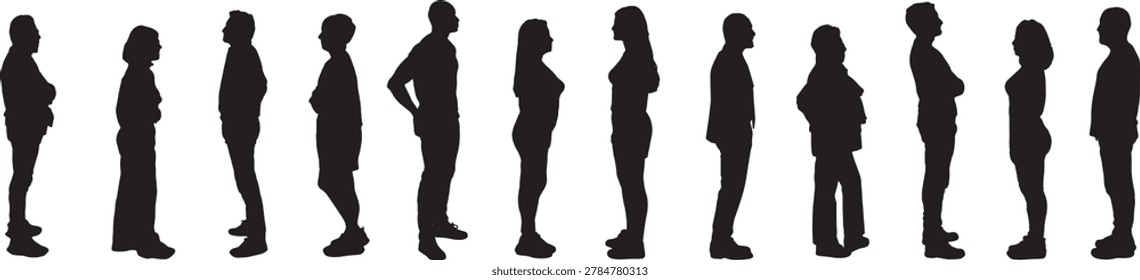 vector,  silhouette of side view of group of people standing