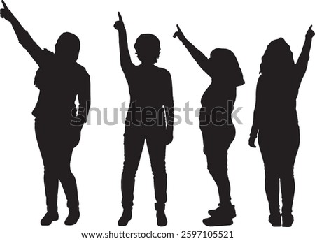 vector; silhouette of a side view of group of women standing