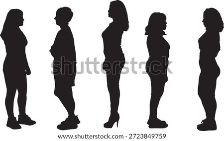vector, silhouette of side view of a group  of women standing