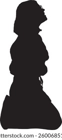 Vector silhouette of a side view of a  happy woman on knees looking up