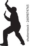  vector; silhouette side view of a man standing holding or pushing up something imaginary 