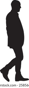 vector; silhouette; side view of a man walking dressed blazer