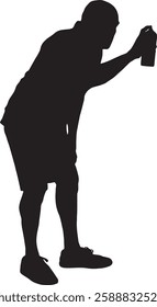 vector; silhouette; side view of man painting with a spray