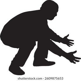  vector; silhouette side view of a man lifting something heavy from the ground