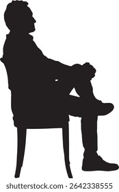 vector; silhouette of a side view of a man sitting on chair
