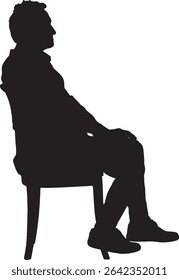 vector; silhouette of a side view of a man sitting on chair 