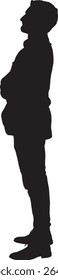 Vector; silhouette of a side view of a man standing arms crossed and looking up