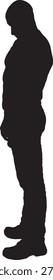 vector, silhouette of  side view of a man standing looking down