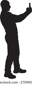 vector,   silhouette of  side view of a man taking a self-portrait