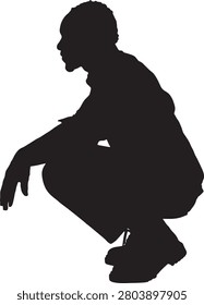 vector,  silhouette of side view of a man squatting