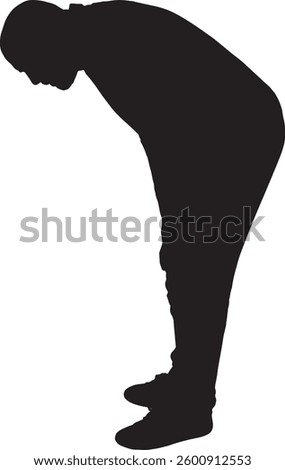 Vector silhouette of  side view of a man crouched down looking de floor,