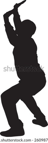  vector; silhouette side view a man standing holding or pushing up something imaginary