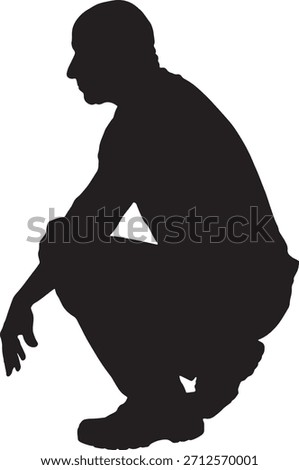 vector, silhouette of a side view of a man  sitting squatting