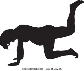 vector; silhouette side view of a pregnant woman doing floor exercises