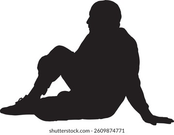  vector; silhouette side view of relaxed man sitting on the floor