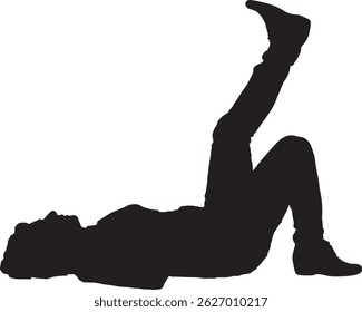  vector silhouette, side view of a relaxed woman lying with one leg up