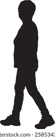 vector; silhouette side view of senior woman walking dressed in sportswear looking at camera