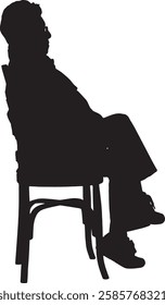 vector; silhouette side view of a  senior woman legs crossed sitting on chair