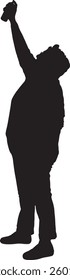 Vector silhouette of side view of a senior woman standing with arm raised painting with spray paint