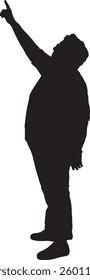 Vector silhouette of side view of a senior woman standing and pointing up