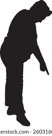 Vector silhouette of side view of senior woman pointing down