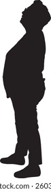 vector; silhouette of side view of a senior woman standing  and look up 