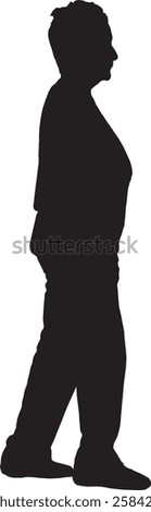 vector; silhouette; side view of a senior woman walking