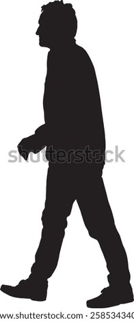 vector; silhouette; side view of a senior man walking
