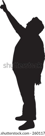 Vector silhouette of side view of a senior woman standing and pointing up