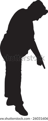 Vector silhouette of side view of senior woman pointing down