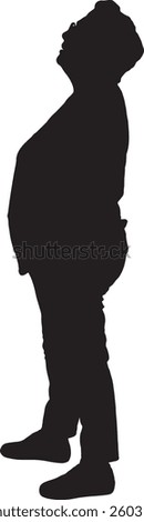 vector; silhouette of side view of a senior woman standing  and look up 