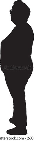 Vector silhouette of side view of senior woman standing and looking up