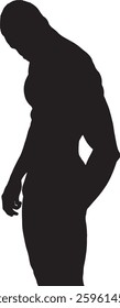 Vector; silueta de la vista lateral de un hombre sin camisa mirando hacia abajo