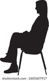 vetor; silhueta da vista lateral da mulher sorridente sentada na cadeira