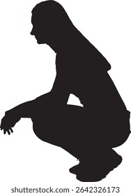 vector; silhouette of a side view of squatting woman 