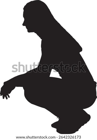 vector; silhouette of a side view of squatting woman 