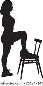  vector; silhouette side view of standing woman posing foot on the chair