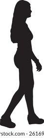 vector; silhouette of a side view of a teen girl walking