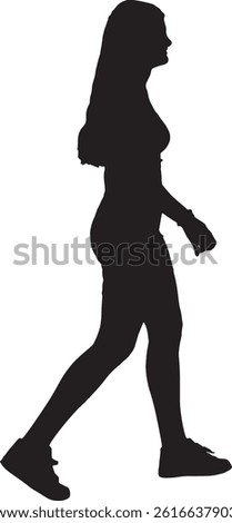 vector; silhouette side view of a teen girl walking