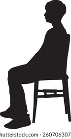 vector; silhouette of side view of teenager boy  sitting on chair